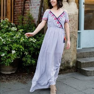 THML embroidered off-shoulder boho maxi dress